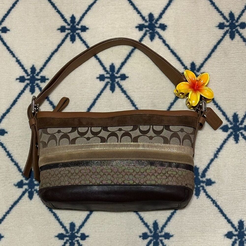 Coach Y2K 2007 Striped Patchwork Convertible Shoulder Bag F11528 - Brown